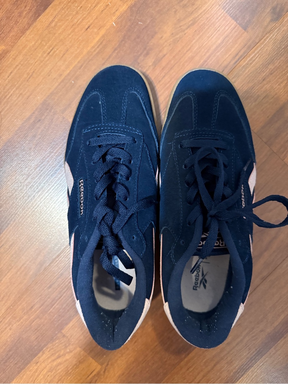 Reebok Women's Navy Suede Sneakers with Light Pink Accents